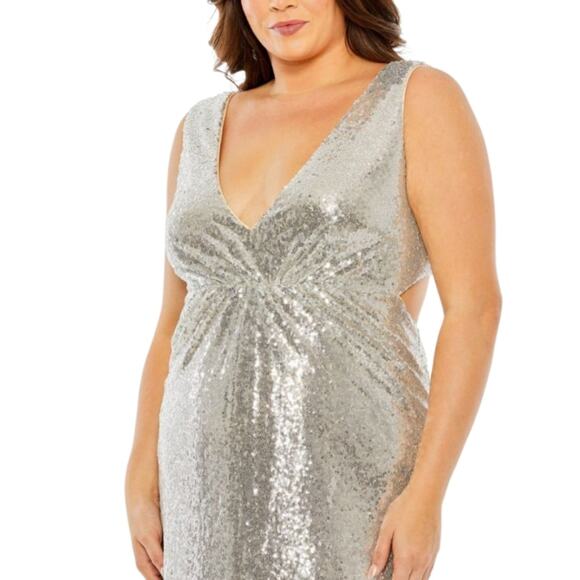 Mac Duggal Formal Evening Gown Womens Plus 16W Silver Maxi Dress Wedding Party - Picture 3 of 12